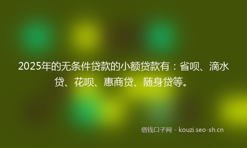 2025年的无条件贷款的小额贷款有：省呗、滴水贷、花呗、惠商贷、随身贷等。