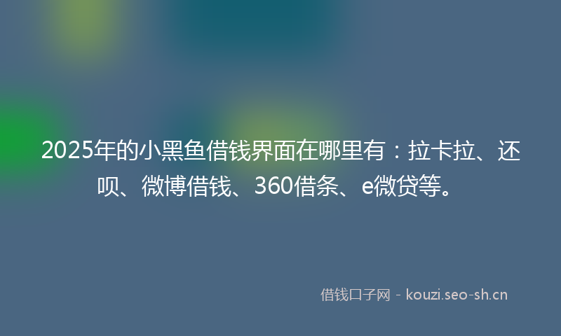 2025年的小黑鱼借钱界面在哪里有：拉卡拉、还呗、微博借钱、360借条、e微贷等。