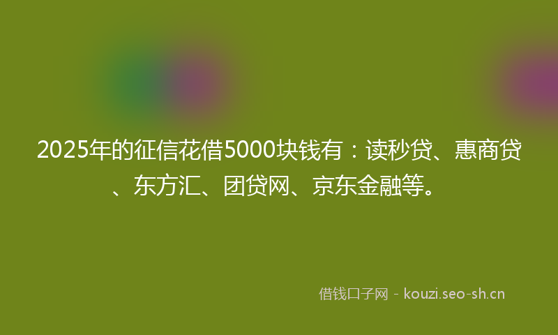 2025年的征信花借5000块钱有：读秒贷、惠商贷、东方汇、团贷网、京东金融等。