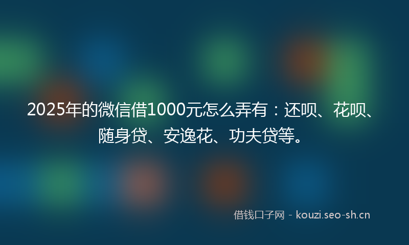 2025年的微信借1000元怎么弄有：还呗、花呗、随身贷、安逸花、功夫贷等。