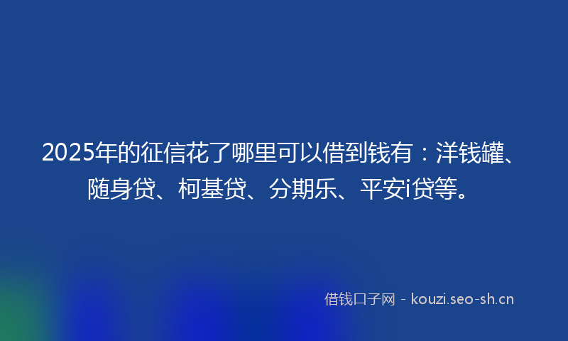 2025年的征信花了哪里可以借到钱有：洋钱罐、随身贷、柯基贷、分期乐、平安i贷等。