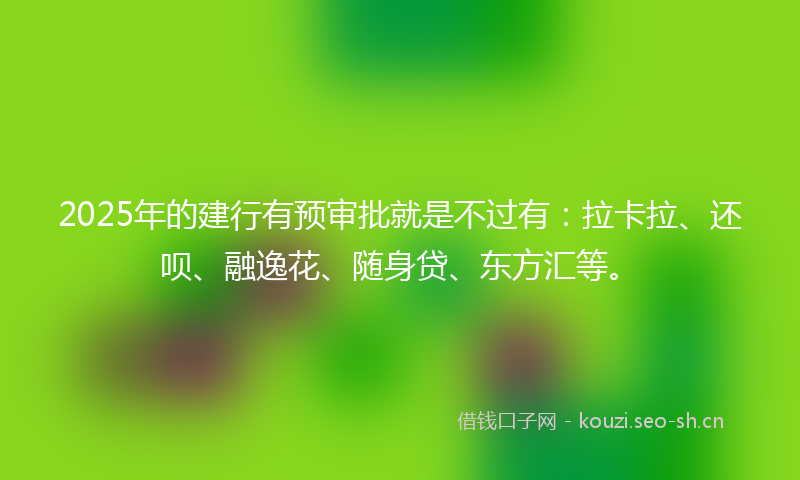 2025年的建行有预审批就是不过有：拉卡拉、还呗、融逸花、随身贷、东方汇等。