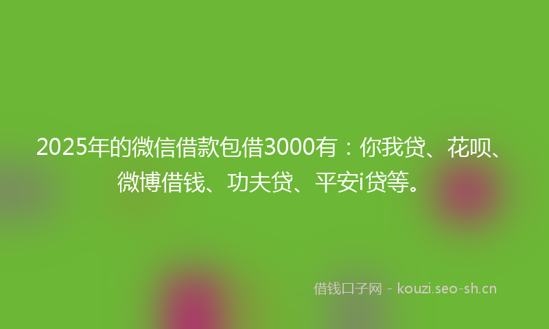 2025年的微信借款包借3000有：你我贷、花呗、微博借钱、功夫贷、平安i贷等。