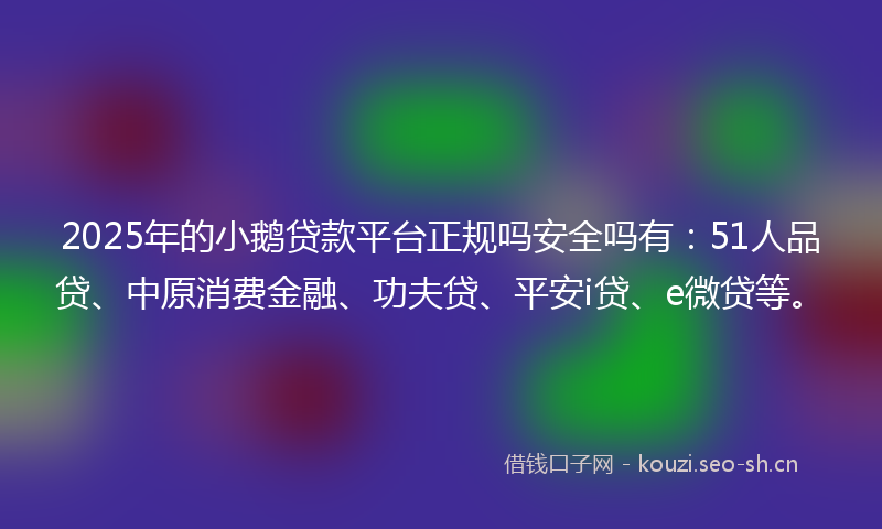 2025年的小鹅贷款平台正规吗安全吗有：51人品贷、中原消费金融、功夫贷、平安i贷、e微贷等。