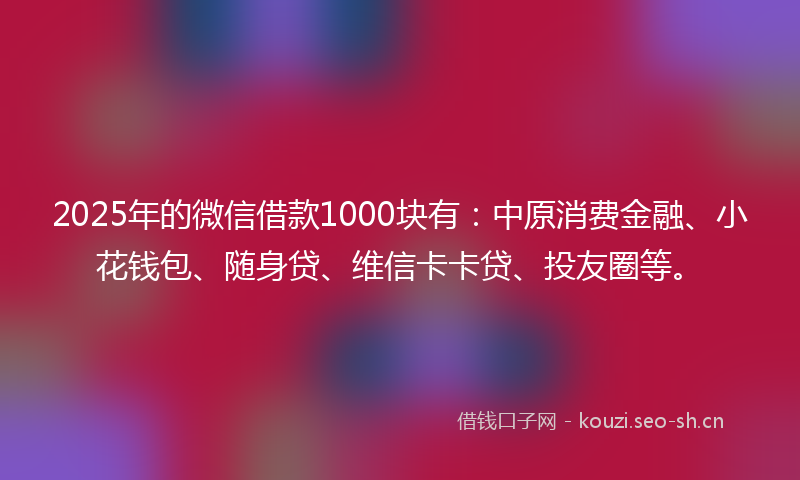 2025年的微信借款1000块有：中原消费金融、小花钱包、随身贷、维信卡卡贷、投友圈等。