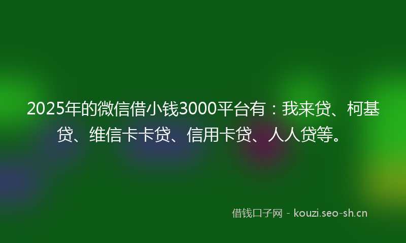 2025年的微信借小钱3000平台有：我来贷、柯基贷、维信卡卡贷、信用卡贷、人人贷等。