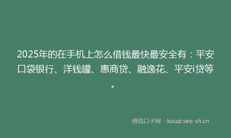 2025年的在手机上怎么借钱最快最安全有：平安口袋银行、洋钱罐、惠商贷、融逸花、平安i贷等。
