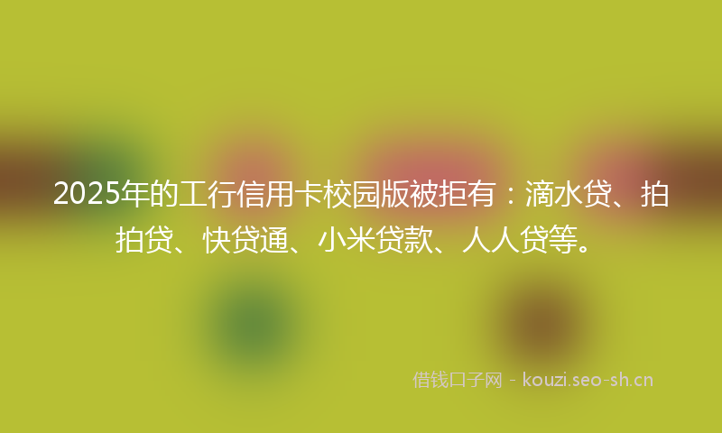 2025年的工行信用卡校园版被拒有：滴水贷、拍拍贷、快贷通、小米贷款、人人贷等。