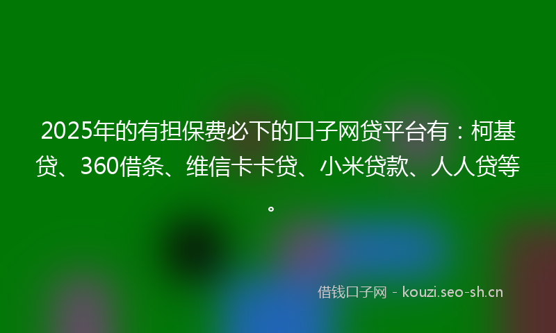 2025年的有担保费必下的口子网贷平台有：柯基贷、360借条、维信卡卡贷、小米贷款、人人贷等。