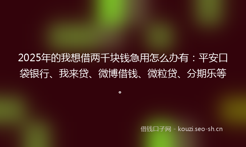 2025年的我想借两千块钱急用怎么办有：平安口袋银行、我来贷、微博借钱、微粒贷、分期乐等。
