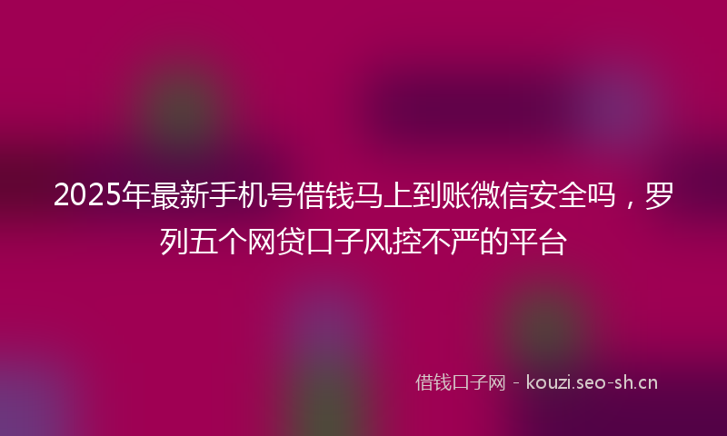 2025年最新手机号借钱马上到账微信安全吗，罗列五个网贷口子风控不严的平台