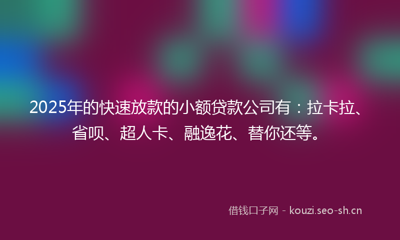 2025年的快速放款的小额贷款公司有：拉卡拉、省呗、超人卡、融逸花、替你还等。