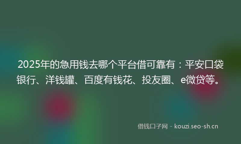 2025年的急用钱去哪个平台借可靠有：平安口袋银行、洋钱罐、百度有钱花、投友圈、e微贷等。