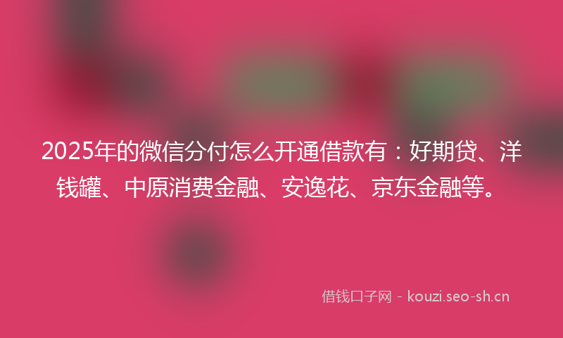 2025年的微信分付怎么开通借款有：好期贷、洋钱罐、中原消费金融、安逸花、京东金融等。