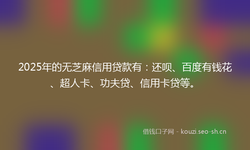 2025年的无芝麻信用贷款有：还呗、百度有钱花、超人卡、功夫贷、信用卡贷等。