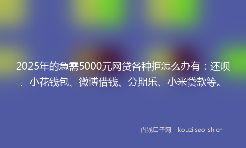 2025年的急需5000元网贷各种拒怎么办有：还呗、小花钱包、微博借钱、分期乐、小米贷款等。