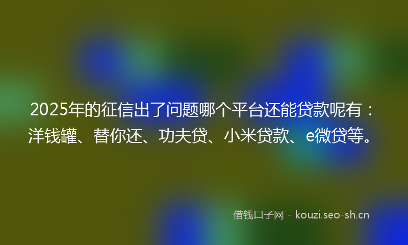 2025年的征信出了问题哪个平台还能贷款呢有:洋钱罐、替你还、功夫贷、小米贷款、e微贷等。