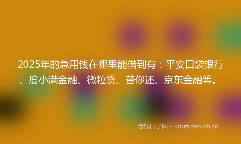 2025年的急用钱在哪里能借到有：平安口袋银行、度小满金融、微粒贷、替你还、京东金融等。