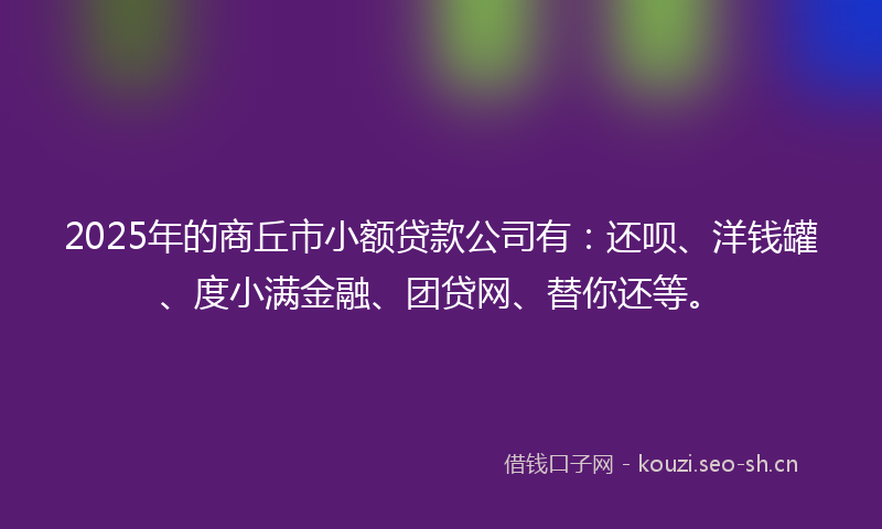 2025年的商丘市小额贷款公司有：还呗、洋钱罐、度小满金融、团贷网、替你还等。