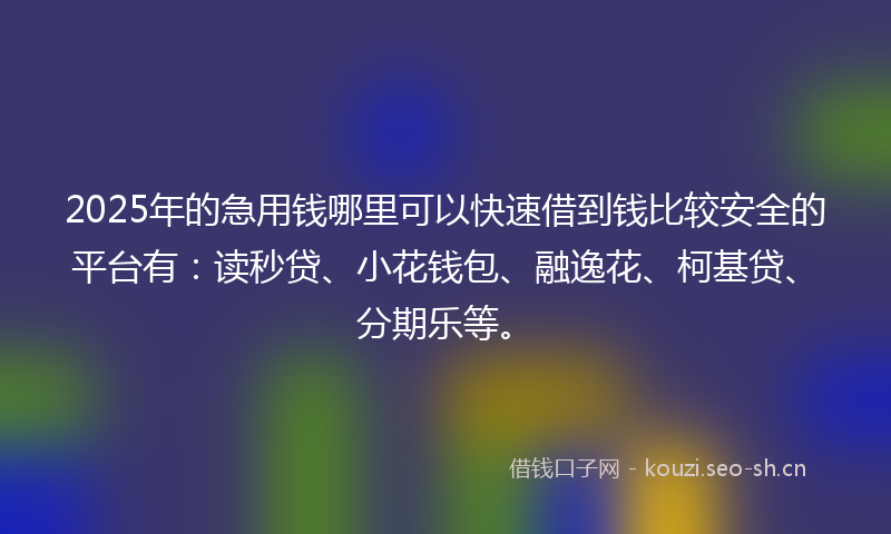 2025年的急用钱哪里可以快速借到钱比较安全的平台有：读秒贷、小花钱包、融逸花、柯基贷、分期乐等。