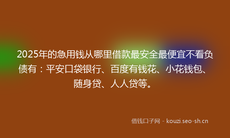 2025年的急用钱从哪里借款最安全最便宜不看负债有：平安口袋银行、百度有钱花、小花钱包、随身贷、人人贷等。