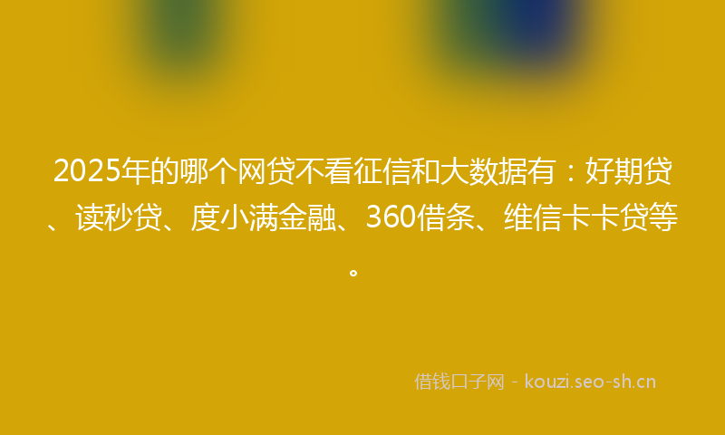 2025年的哪个网贷不看征信和大数据有：好期贷、读秒贷、度小满金融、360借条、维信卡卡贷等。