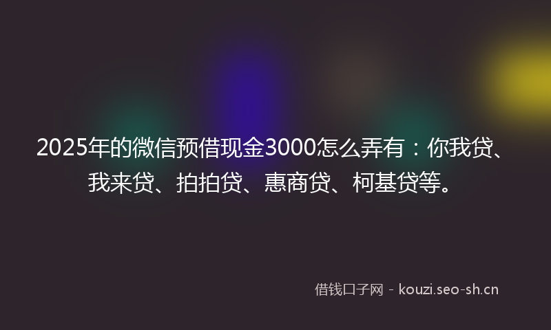 2025年的微信预借现金3000怎么弄有:你我贷、我来贷、拍拍贷、惠商贷、柯基贷等。