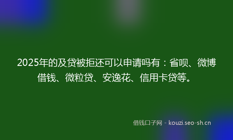 2025年的及贷被拒还可以申请吗有：省呗、微博借钱、微粒贷、安逸花、信用卡贷等。