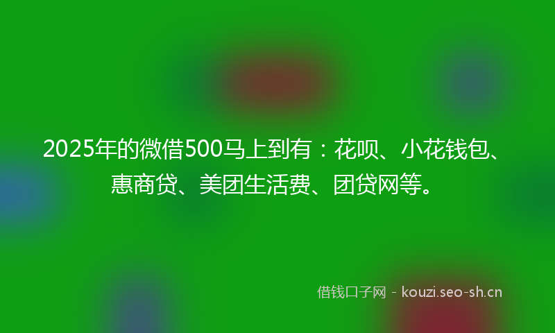 2025年的微借500马上到有：花呗、小花钱包、惠商贷、美团生活费、团贷网等。