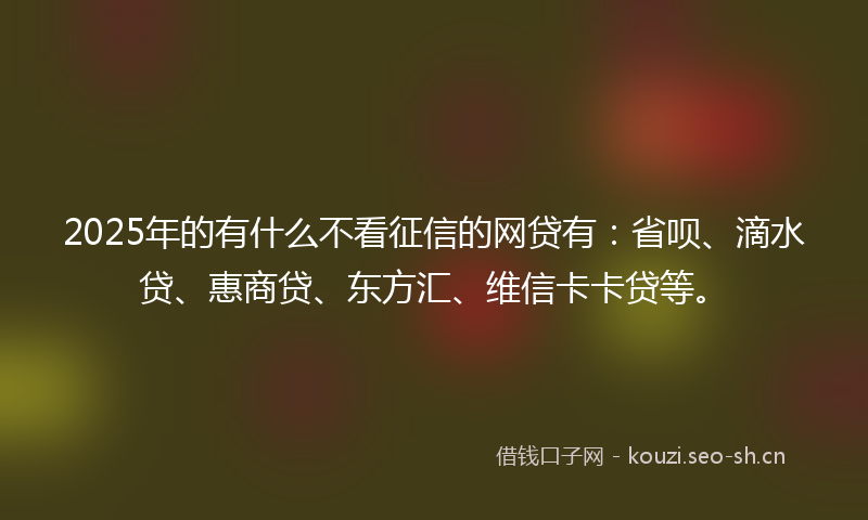 2025年的有什么不看征信的网贷有：省呗、滴水贷、惠商贷、东方汇、维信卡卡贷等。