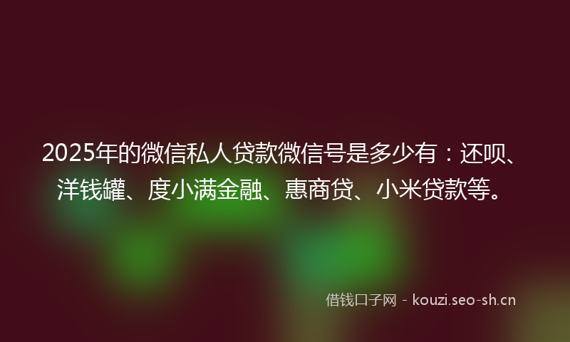 2025年的微信私人贷款微信号是多少有：还呗、洋钱罐、度小满金融、惠商贷、小米贷款等。