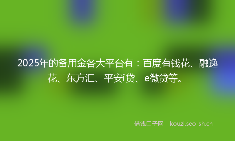 2025年的备用金各大平台有：百度有钱花、融逸花、东方汇、平安i贷、e微贷等。