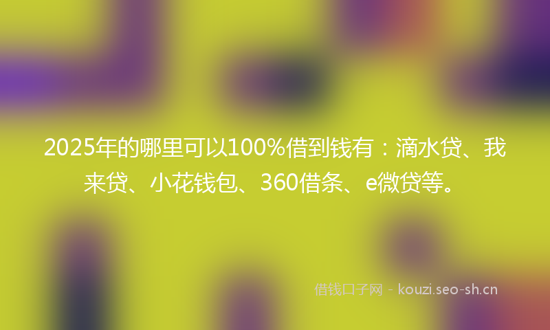 2025年的哪里可以100%借到钱有：滴水贷、我来贷、小花钱包、360借条、e微贷等。