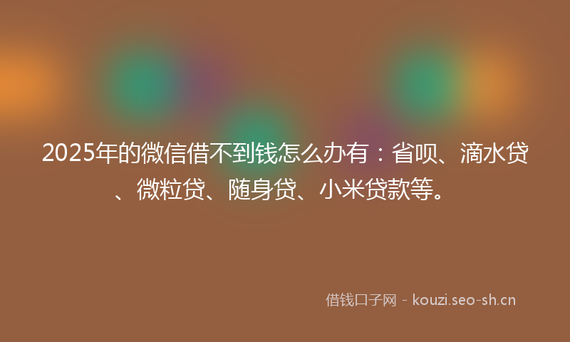 2025年的微信借不到钱怎么办有：省呗、滴水贷、微粒贷、随身贷、小米贷款等。