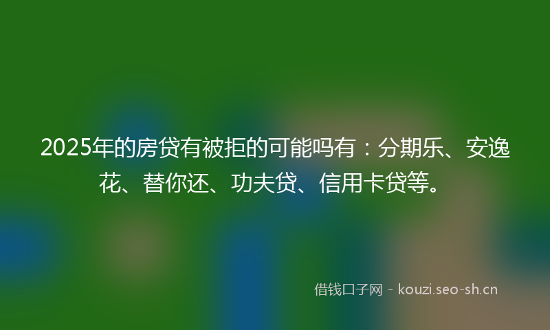 2025年的房贷有被拒的可能吗有：分期乐、安逸花、替你还、功夫贷、信用卡贷等。