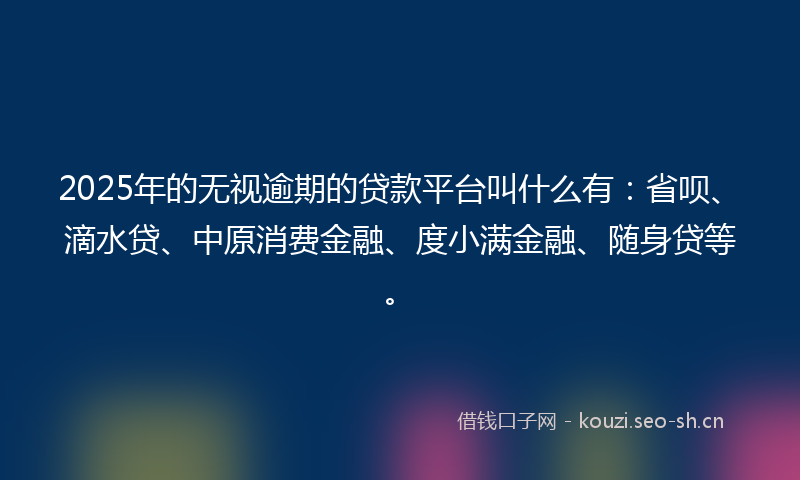 2025年的无视逾期的贷款平台叫什么有：省呗、滴水贷、中原消费金融、度小满金融、随身贷等。