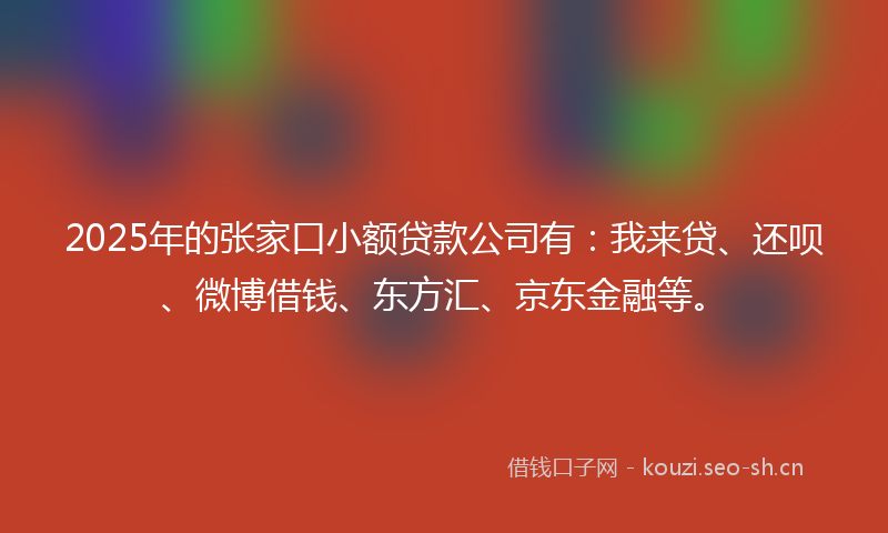 2025年的张家口小额贷款公司有：我来贷、还呗、微博借钱、东方汇、京东金融等。
