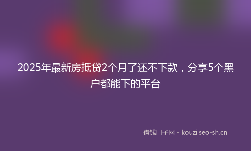 2025年最新房抵贷2个月了还不下款，分享5个黑户都能下的平台