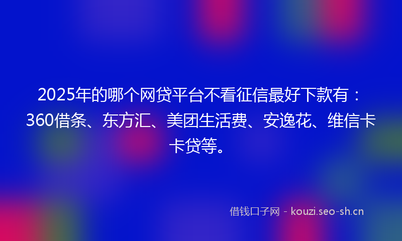 2025年的哪个网贷平台不看征信最好下款有：360借条、东方汇、美团生活费、安逸花、维信卡卡贷等。
