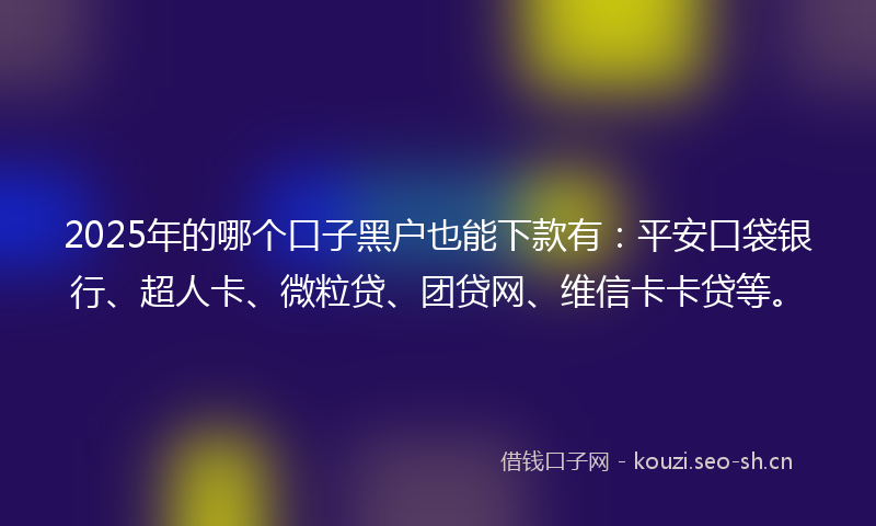 2025年的哪个口子黑户也能下款有：平安口袋银行、超人卡、微粒贷、团贷网、维信卡卡贷等。