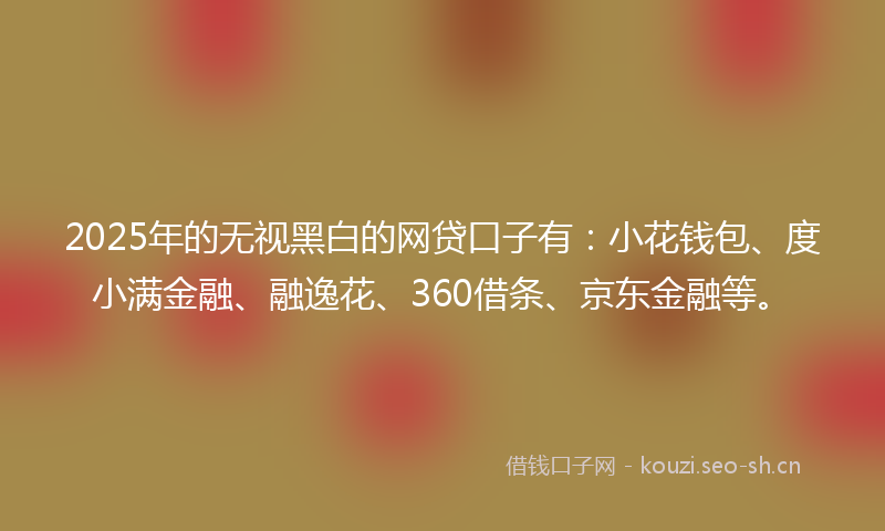 2025年的无视黑白的网贷口子有：小花钱包、度小满金融、融逸花、360借条、京东金融等。
