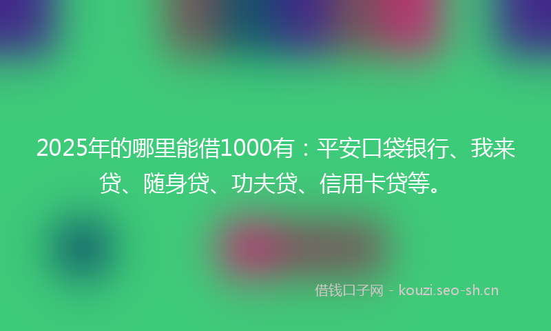 2025年的哪里能借1000有：平安口袋银行、我来贷、随身贷、功夫贷、信用卡贷等。