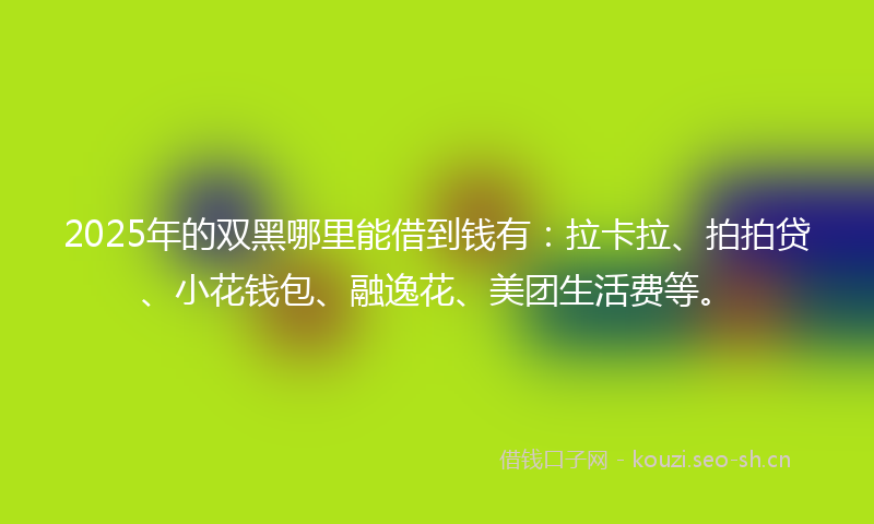 2025年的双黑哪里能借到钱有：拉卡拉、拍拍贷、小花钱包、融逸花、美团生活费等。