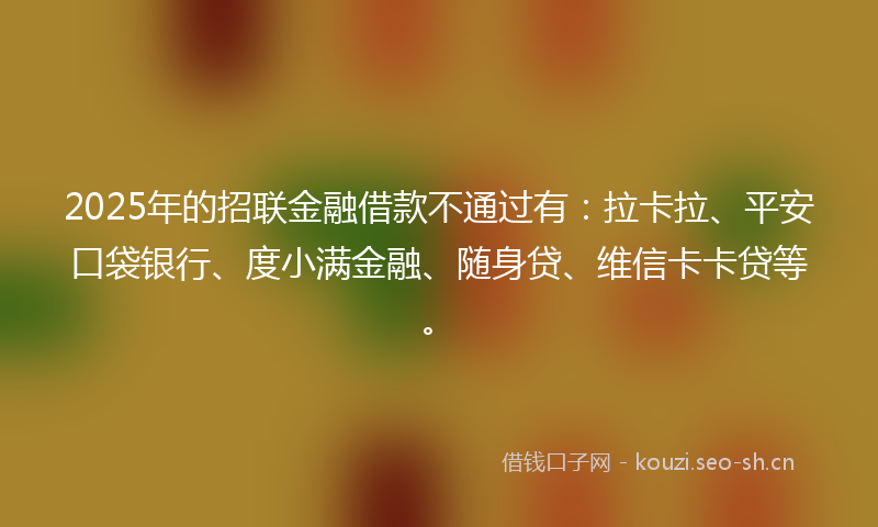 2025年的招联金融借款不通过有：拉卡拉、平安口袋银行、度小满金融、随身贷、维信卡卡贷等。