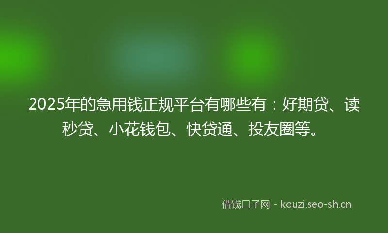 2025年的急用钱正规平台有哪些有：好期贷、读秒贷、小花钱包、快贷通、投友圈等。