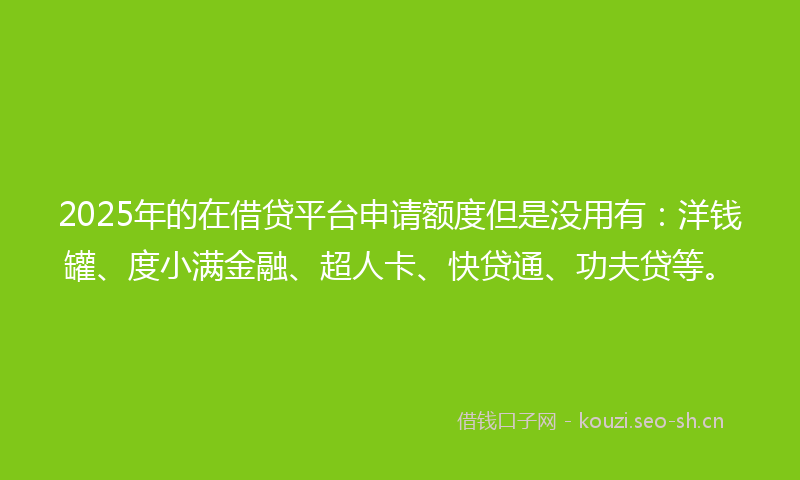 2025年的在借贷平台申请额度但是没用有：洋钱罐、度小满金融、超人卡、快贷通、功夫贷等。