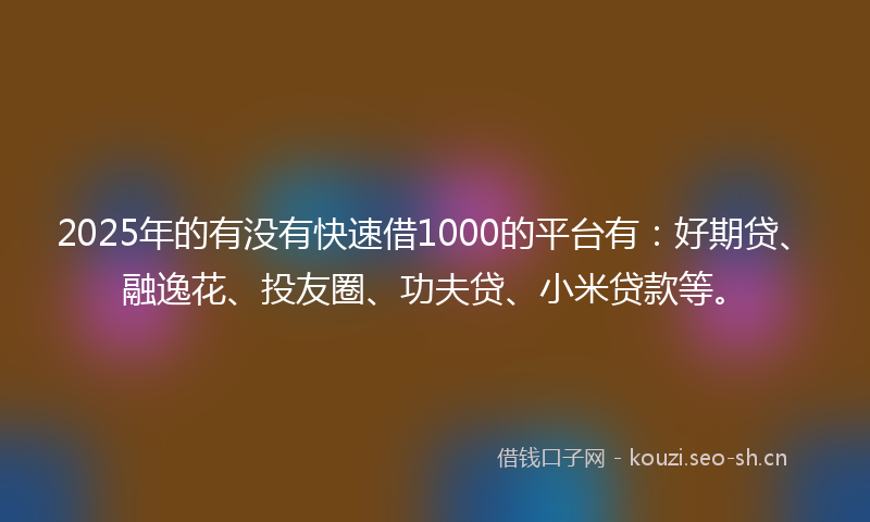 2025年的有没有快速借1000的平台有：好期贷、融逸花、投友圈、功夫贷、小米贷款等。