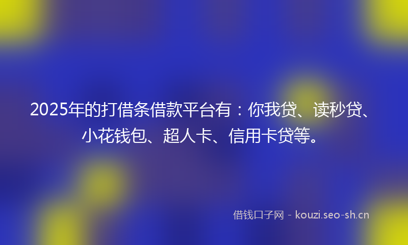 2025年的打借条借款平台有：你我贷、读秒贷、小花钱包、超人卡、信用卡贷等。