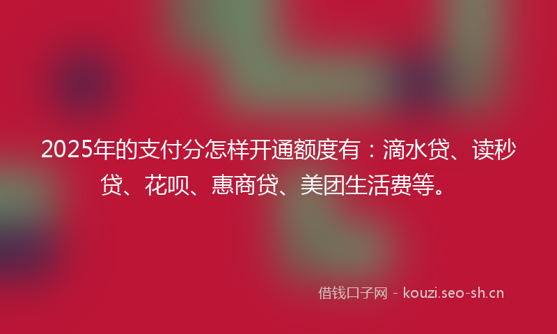 2025年的支付分怎样开通额度有：滴水贷、读秒贷、花呗、惠商贷、美团生活费等。