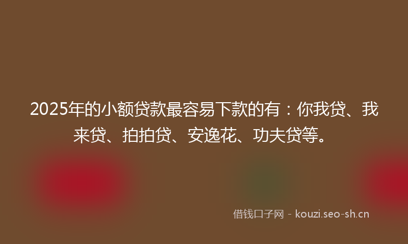 2025年的小额贷款最容易下款的有：你我贷、我来贷、拍拍贷、安逸花、功夫贷等。